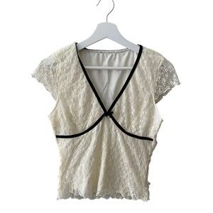 Y2K inspired Lace Top Cream Black Size M  Retro Whimsigoth Fairy Grunge